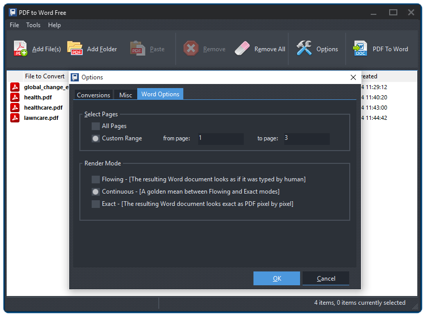 Specify Page Range & Render Mode